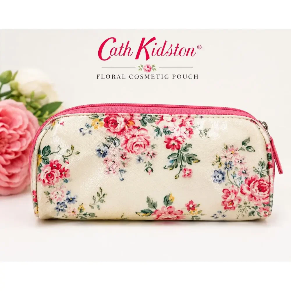 Cath Kidston Floral Cosmetic Makeup Pouch Zip Travel Toiletry Case Cream Pink